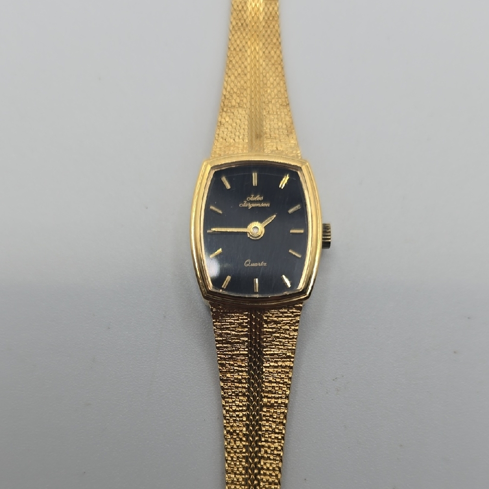 Vintage Jules Jergensen Gold Women's Watch with Black Dial